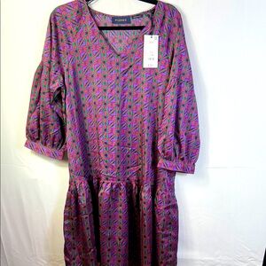Piombo Pink and Purple Patterned Midi Dress Size 46 New